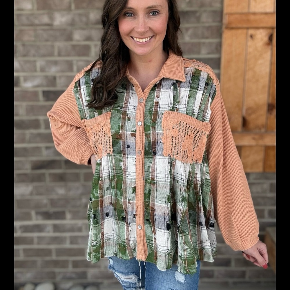 Pol Distressed Crochet Patchwork Oversized Balloo… - image 1